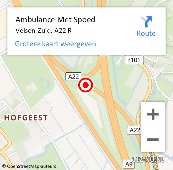 Locatie op kaart van de 112 melding: Ambulance Met Spoed Naar Velsen-Zuid, A22 R op 29 januari 2018 16:48