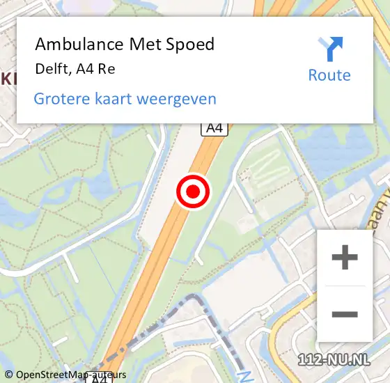 Locatie op kaart van de 112 melding: Ambulance Met Spoed Naar Delft, A4 L hectometerpaal: 50,0 op 30 januari 2018 07:51