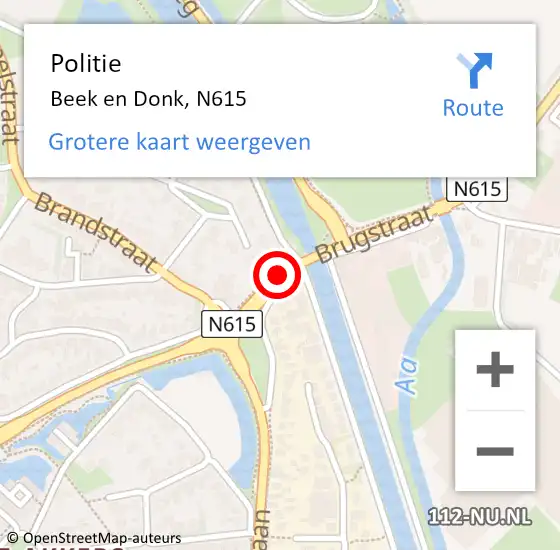 Locatie op kaart van de 112 melding: Politie Beek en Donk, N615 op 30 januari 2018 11:07