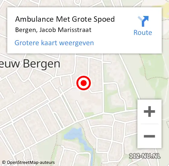 Locatie op kaart van de 112 melding: Ambulance Met Grote Spoed Naar Bergen, Jacob Marisstraat op 30 januari 2018 20:40