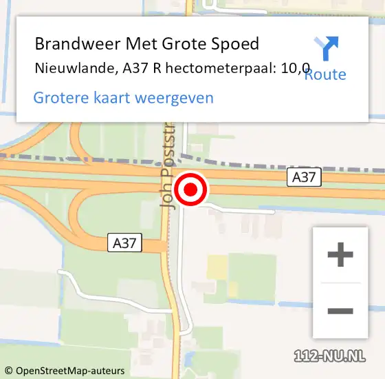 Locatie op kaart van de 112 melding: Brandweer Met Grote Spoed Naar Nieuwlande, A37 R hectometerpaal: 10,0 op 30 januari 2018 21:42
