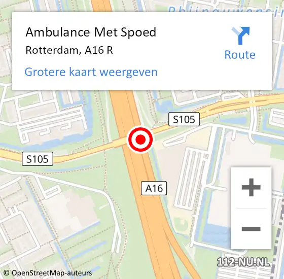 Locatie op kaart van de 112 melding: Ambulance Met Spoed Naar Rotterdam, A16 R op 31 januari 2018 18:36