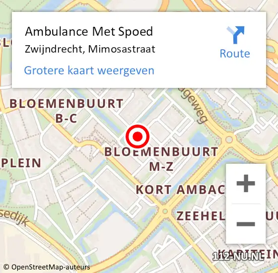 Locatie op kaart van de 112 melding: Ambulance Met Spoed Naar Zwijndrecht, Mimosastraat op 31 januari 2018 19:03