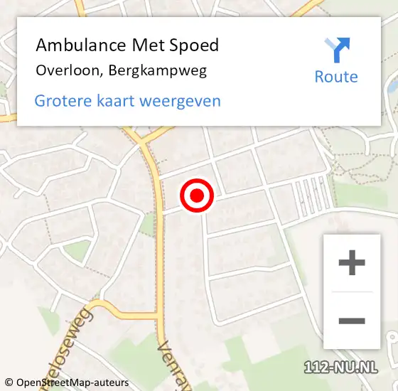 Locatie op kaart van de 112 melding: Ambulance Met Spoed Naar Overloon, Bergkampweg op 1 februari 2018 07:39
