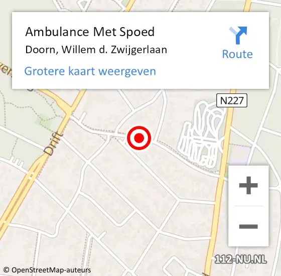 Locatie op kaart van de 112 melding: Ambulance Met Spoed Naar Doorn, Willem d. Zwijgerlaan op 1 februari 2018 08:17