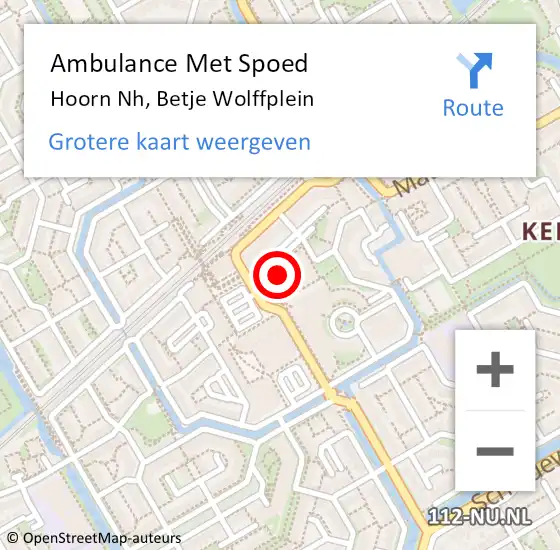 Locatie op kaart van de 112 melding: Ambulance Met Spoed Naar Hoorn Nh, Betje Wolffplein op 1 februari 2018 15:12