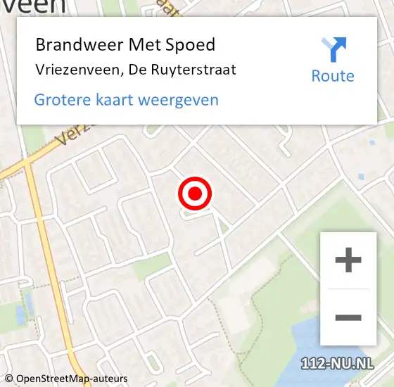 Locatie op kaart van de 112 melding: Brandweer Met Spoed Naar Vriezenveen, De Ruyterstraat op 1 februari 2018 18:34