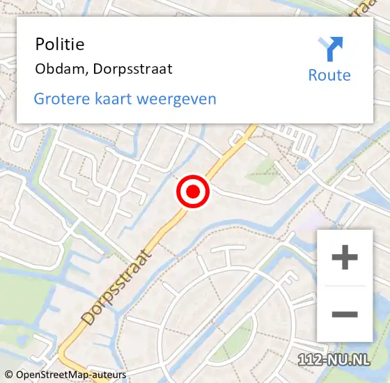 Locatie op kaart van de 112 melding: Politie Obdam, Dorpsstraat op 1 februari 2018 19:21