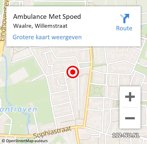 Locatie op kaart van de 112 melding: Ambulance Met Spoed Naar Waalre, Willemstraat op 1 februari 2018 22:50