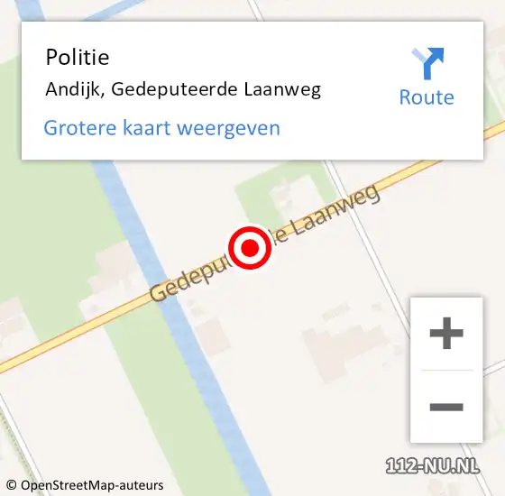 Locatie op kaart van de 112 melding: Politie Andijk, Gedeputeerde Laanweg op 2 februari 2018 07:49