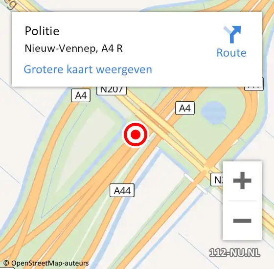 Locatie op kaart van de 112 melding: Politie Nieuw-Vennep, A4 R op 2 februari 2018 09:05