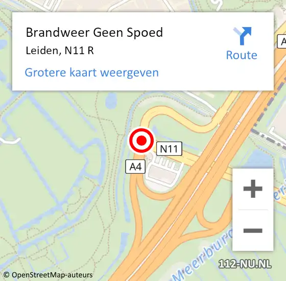 Locatie op kaart van de 112 melding: Brandweer Geen Spoed Naar Leiden, N11 R op 2 februari 2018 13:45
