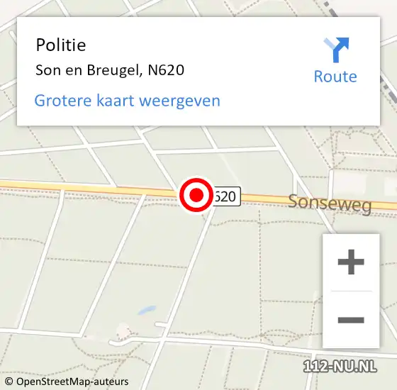 Locatie op kaart van de 112 melding: Politie Son en Breugel, N620 op 2 februari 2018 13:53
