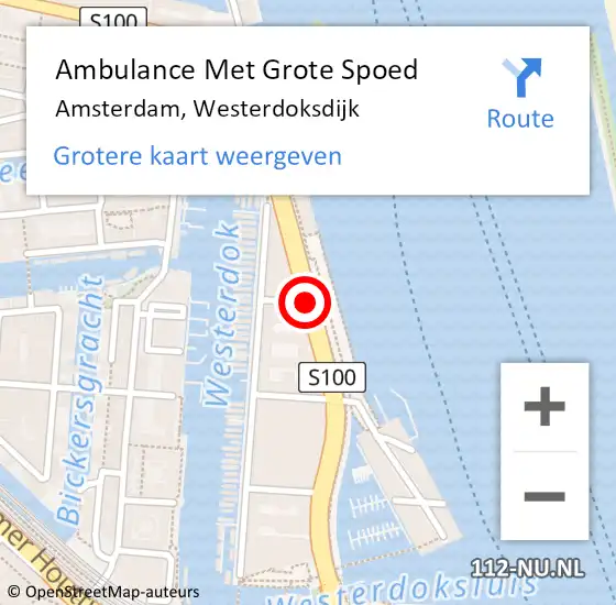 Locatie op kaart van de 112 melding: Ambulance Met Grote Spoed Naar Amsterdam, Westerdoksdijk op 2 februari 2018 14:42