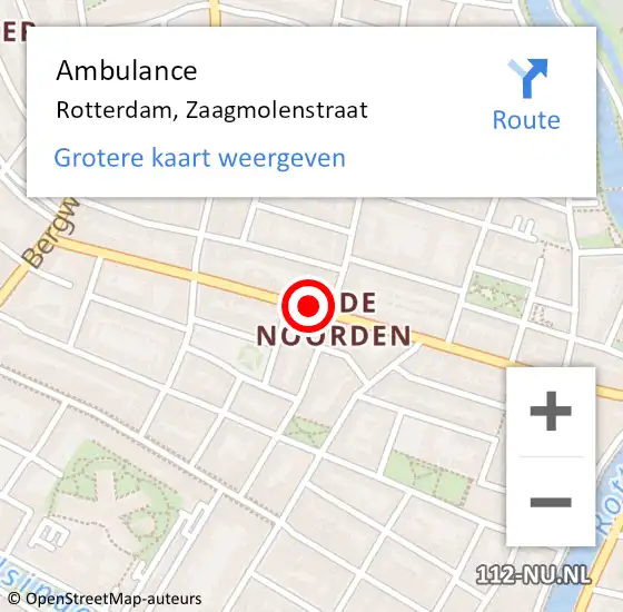 Locatie op kaart van de 112 melding: Ambulance Rotterdam, Zaagmolenstraat op 2 februari 2018 15:25