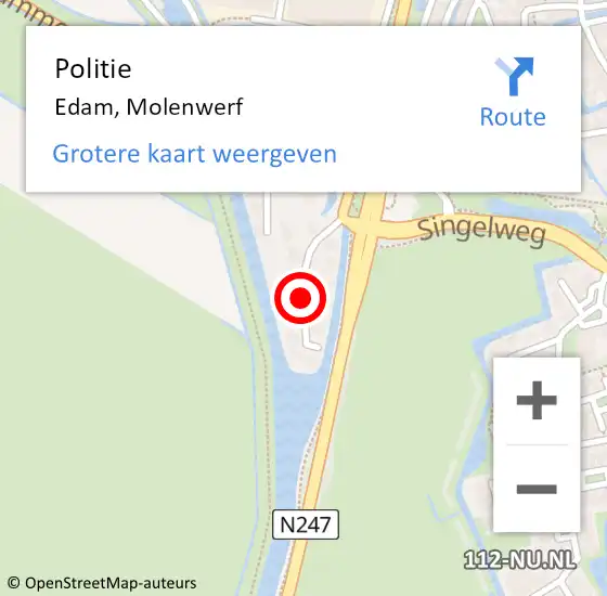 Locatie op kaart van de 112 melding: Politie Edam, Molenwerf op 2 februari 2018 17:02