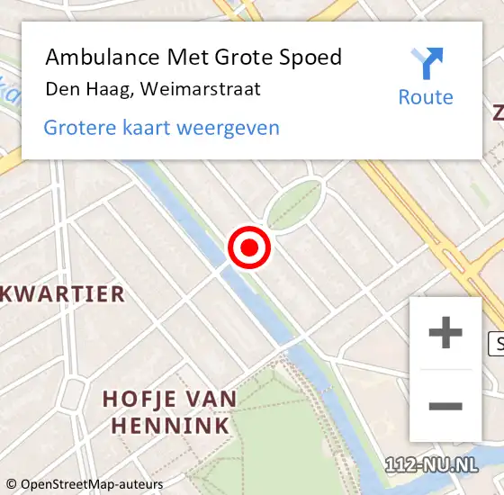 Locatie op kaart van de 112 melding: Ambulance Met Grote Spoed Naar Den Haag, Weimarstraat op 2 februari 2018 17:10