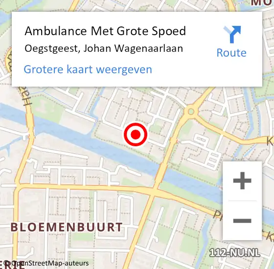 Locatie op kaart van de 112 melding: Ambulance Met Grote Spoed Naar Oegstgeest, Johan Wagenaarlaan op 2 februari 2018 17:30