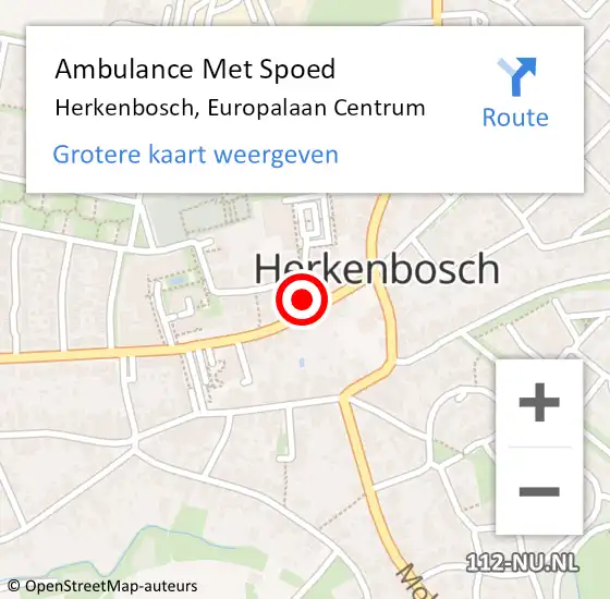 Locatie op kaart van de 112 melding: Ambulance Met Spoed Naar Herkenbosch, Europalaan Centrum op 2 februari 2018 21:51