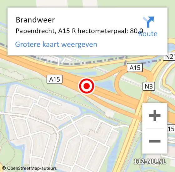 Locatie op kaart van de 112 melding: Brandweer Papendrecht, A15 R hectometerpaal: 80,0 op 3 februari 2018 12:47