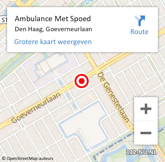 Locatie op kaart van de 112 melding: Ambulance Met Spoed Naar Den Haag, Goeverneurlaan op 3 februari 2018 13:36