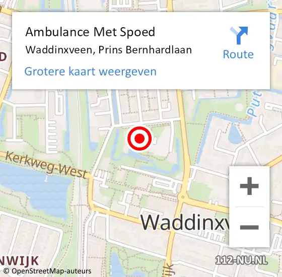Locatie op kaart van de 112 melding: Ambulance Met Spoed Naar Waddinxveen, Prins Bernhardlaan op 3 februari 2018 16:13