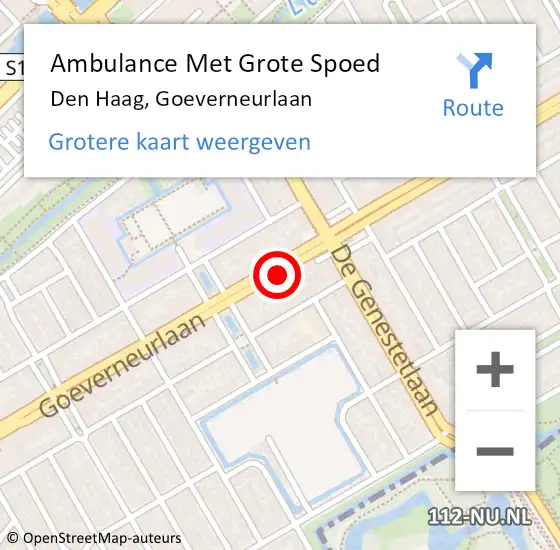Locatie op kaart van de 112 melding: Ambulance Met Grote Spoed Naar Den Haag, Goeverneurlaan op 3 februari 2018 22:58