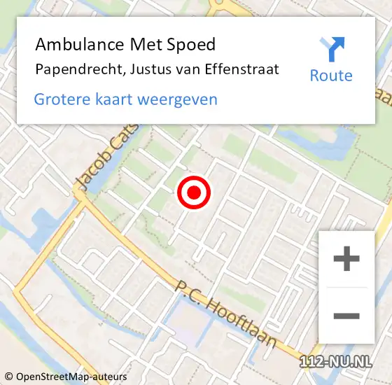 Locatie op kaart van de 112 melding: Ambulance Met Spoed Naar Papendrecht, Justus van Effenstraat op 4 februari 2018 03:37