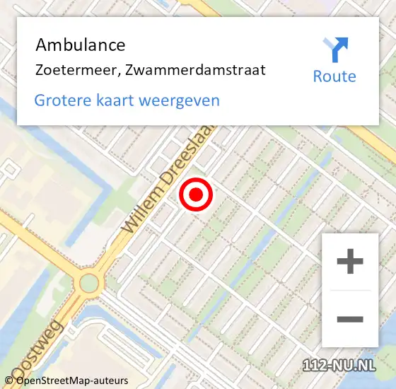 Locatie op kaart van de 112 melding: Ambulance Zoetermeer, Zwammerdamstraat op 4 februari 2018 09:56