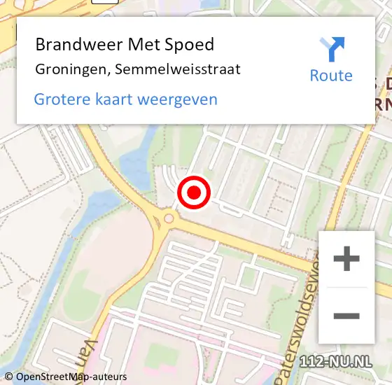 Locatie op kaart van de 112 melding: Brandweer Met Spoed Naar Groningen, Semmelweisstraat op 4 februari 2018 11:36