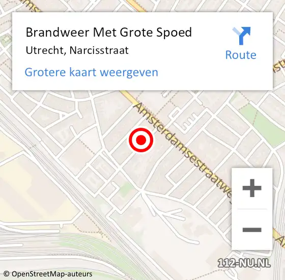 Locatie op kaart van de 112 melding: Brandweer Met Grote Spoed Naar Utrecht, Narcisstraat op 4 februari 2018 13:53