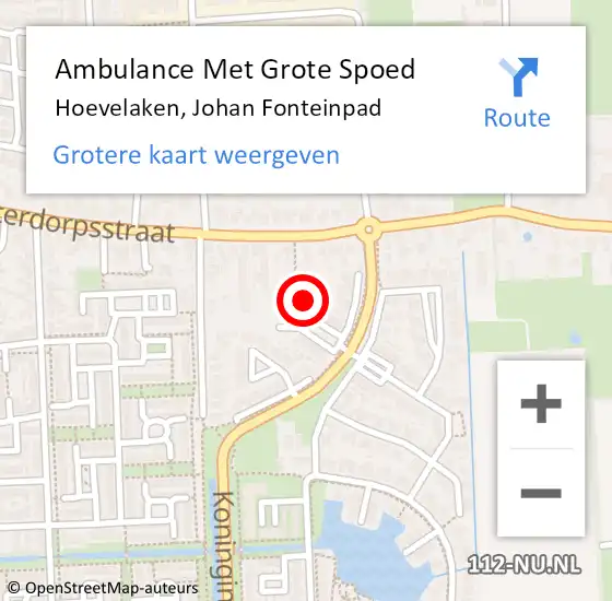 Locatie op kaart van de 112 melding: Ambulance Met Grote Spoed Naar Hoevelaken, Johan Fonteinpad op 4 februari 2018 22:11