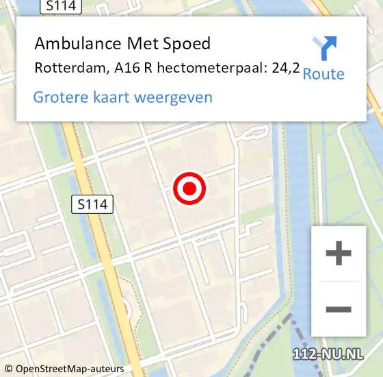 Locatie op kaart van de 112 melding: Ambulance Met Spoed Naar Rotterdam, A16 R hectometerpaal: 24,2 op 4 februari 2018 22:30