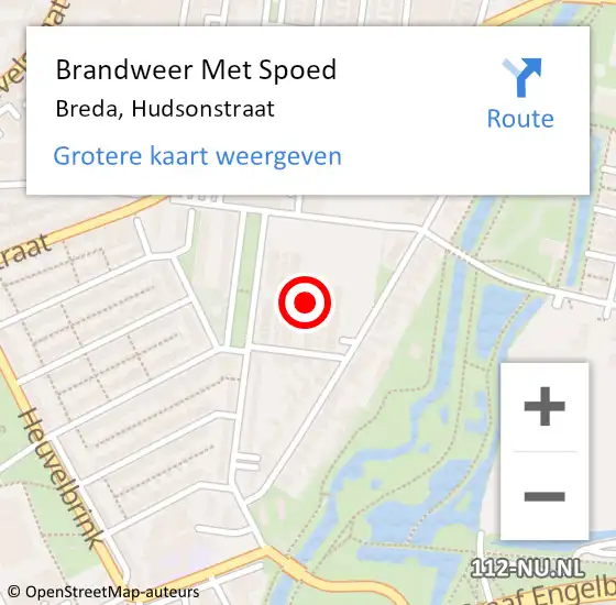 Locatie op kaart van de 112 melding: Brandweer Met Spoed Naar Breda, Hudsonstraat op 5 februari 2018 01:26