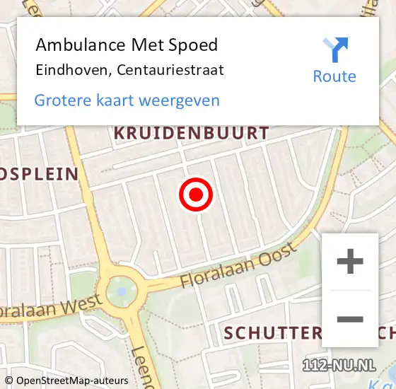 Locatie op kaart van de 112 melding: Ambulance Met Spoed Naar Eindhoven, Centauriestraat op 5 februari 2018 02:59