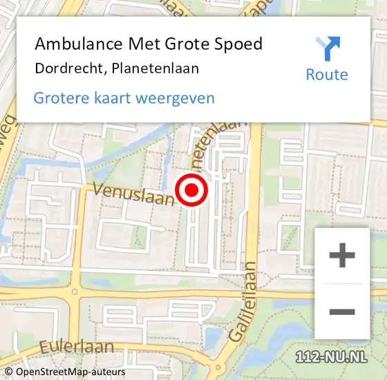 Locatie op kaart van de 112 melding: Ambulance Met Grote Spoed Naar Dordrecht, Planetenlaan op 5 februari 2018 08:29