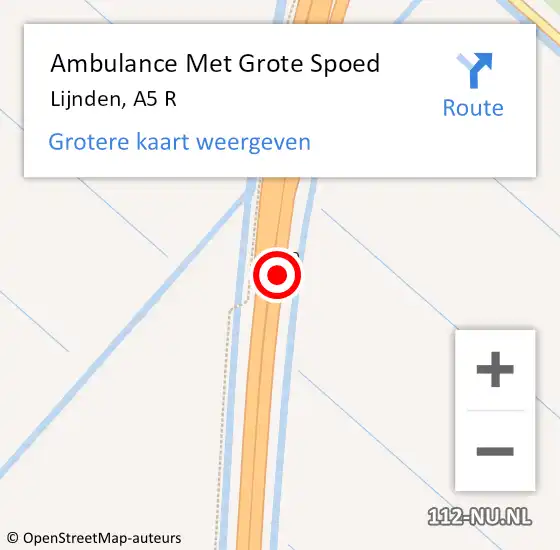 Locatie op kaart van de 112 melding: Ambulance Met Grote Spoed Naar Lijnden, A5 R op 5 februari 2018 08:50