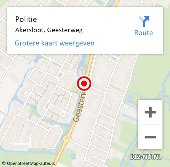 Locatie op kaart van de 112 melding: Politie Akersloot, Geesterweg op 5 februari 2018 09:28