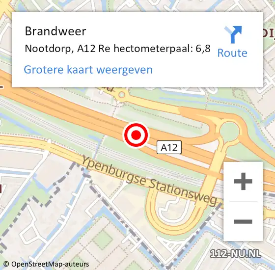 Locatie op kaart van de 112 melding: Brandweer Nootdorp, A12 R hectometerpaal: 7,9 op 5 februari 2018 18:01