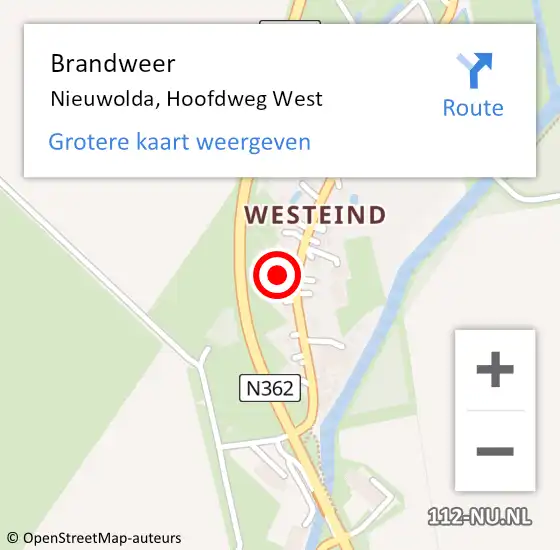 Locatie op kaart van de 112 melding: Brandweer Nieuwolda, Hoofdweg West op 5 februari 2018 18:45