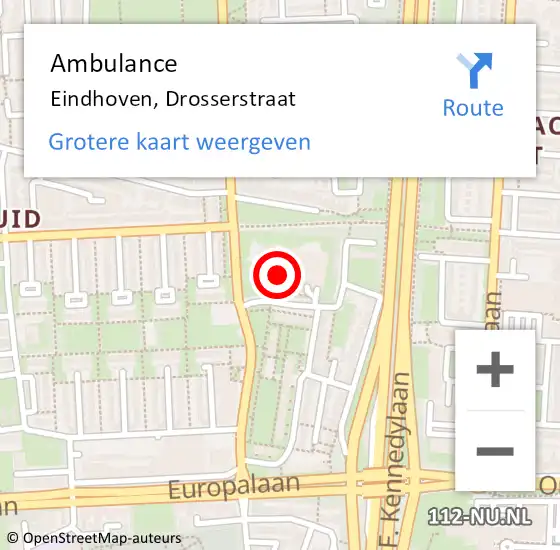 Locatie op kaart van de 112 melding: Ambulance Eindhoven, Drosserstraat op 5 februari 2018 18:55