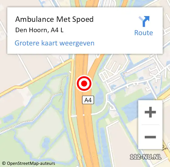 Locatie op kaart van de 112 melding: Ambulance Met Spoed Naar Den Hoorn, A4 L op 6 februari 2018 01:43