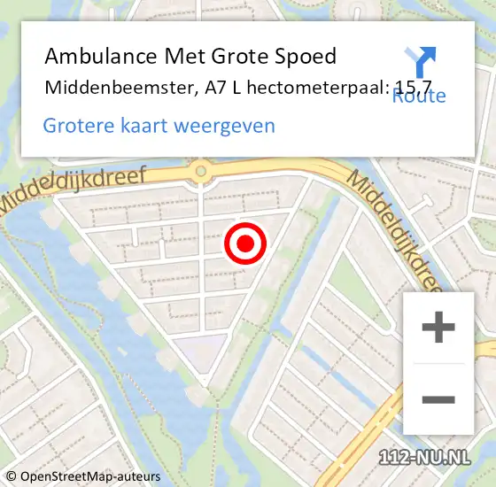 Locatie op kaart van de 112 melding: Ambulance Met Grote Spoed Naar Middenbeemster, A7 L hectometerpaal: 15,7 op 6 februari 2018 06:59