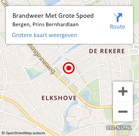 Locatie op kaart van de 112 melding: Brandweer Met Grote Spoed Naar Bergen, Prins Bernhardlaan op 6 februari 2018 12:24