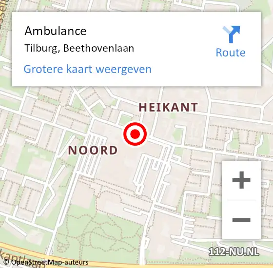 Locatie op kaart van de 112 melding: Ambulance Tilburg, Beethovenlaan op 6 februari 2018 19:03
