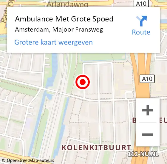 Locatie op kaart van de 112 melding: Ambulance Met Grote Spoed Naar Amsterdam, Majoor Fransweg op 6 februari 2018 19:28