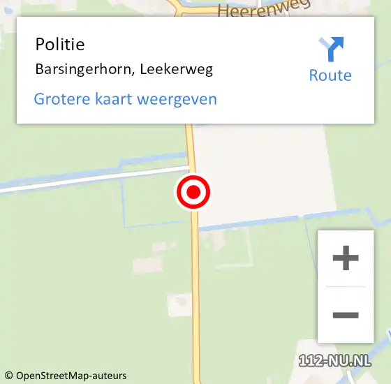Locatie op kaart van de 112 melding: Politie Barsingerhorn, Leekerweg op 7 februari 2018 08:05