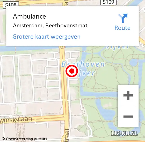 Locatie op kaart van de 112 melding: Ambulance Amsterdam, Beethovenstraat op 7 februari 2018 11:31