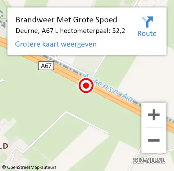 Locatie op kaart van de 112 melding: Brandweer Met Grote Spoed Naar Deurne, A67 L hectometerpaal: 52,2 op 7 februari 2018 12:40