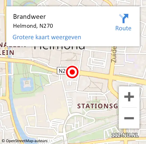 Locatie op kaart van de 112 melding: Brandweer Helmond, N270 op 7 februari 2018 14:57